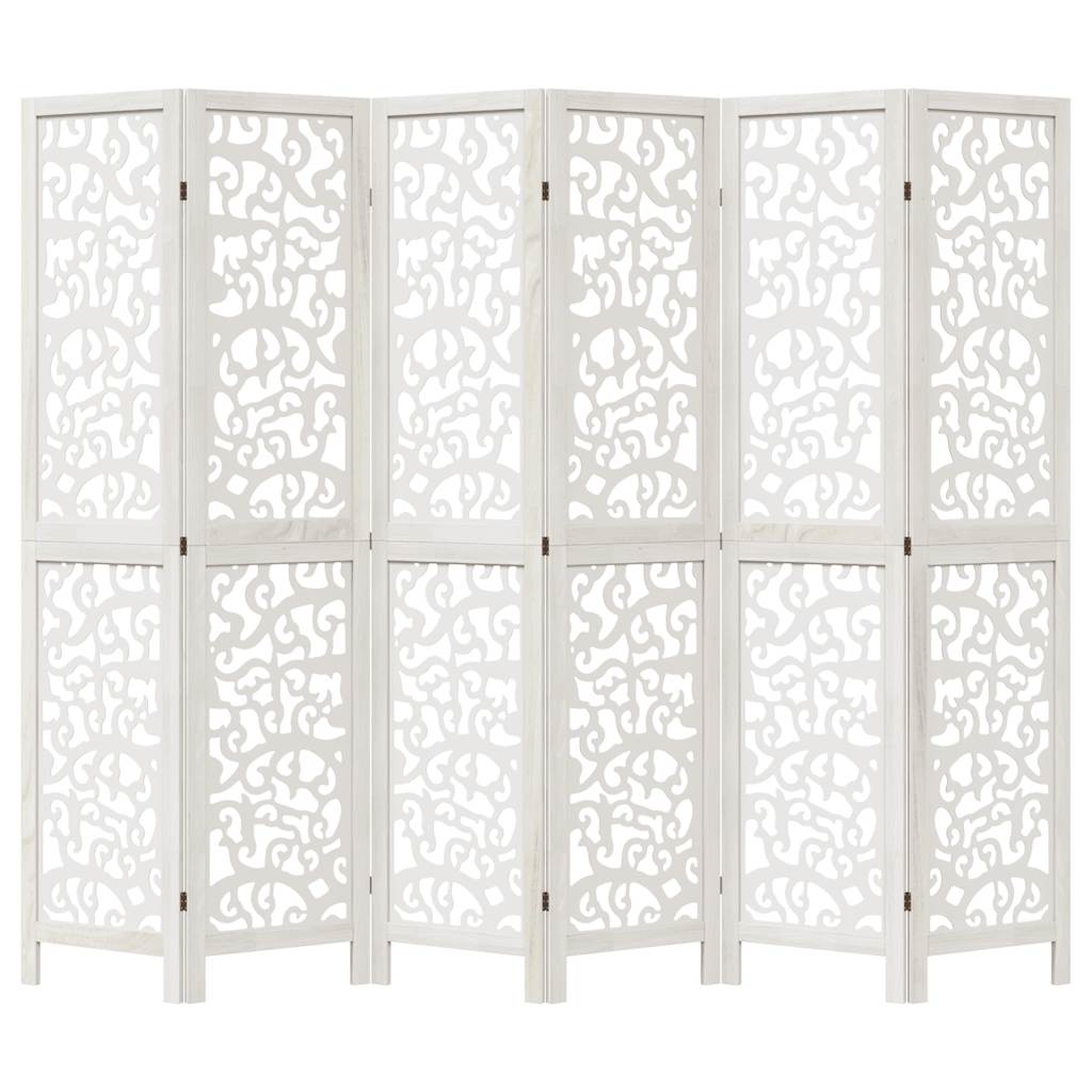 Room Divider 6 Panels White Solid Wood Paulownia